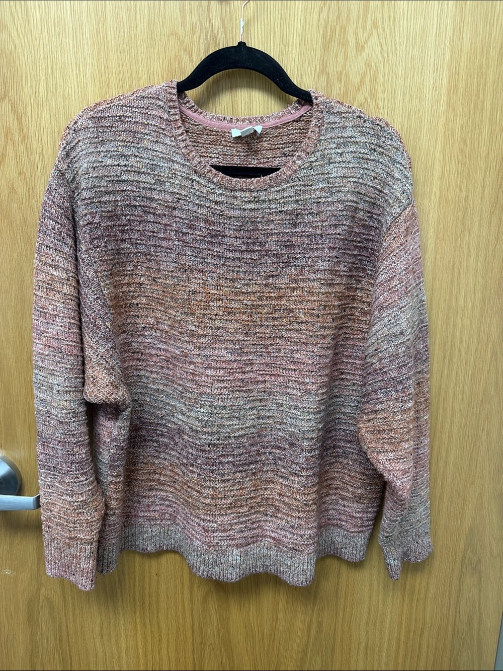 J. Jill Marled Cotton Blend Cozy Crewneck Sweater in Pink and Tan Tones Size L